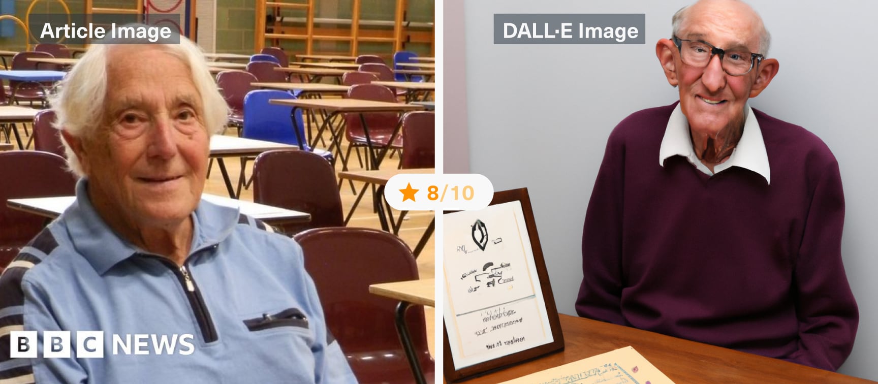 DALL-E meets News API: “Cambridgeshire man, 92, passes GCSE maths exam with top mark”